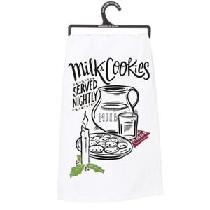 New Dish Towel Christmas Kitchen Floursack Towel Milk and Cookies NWT